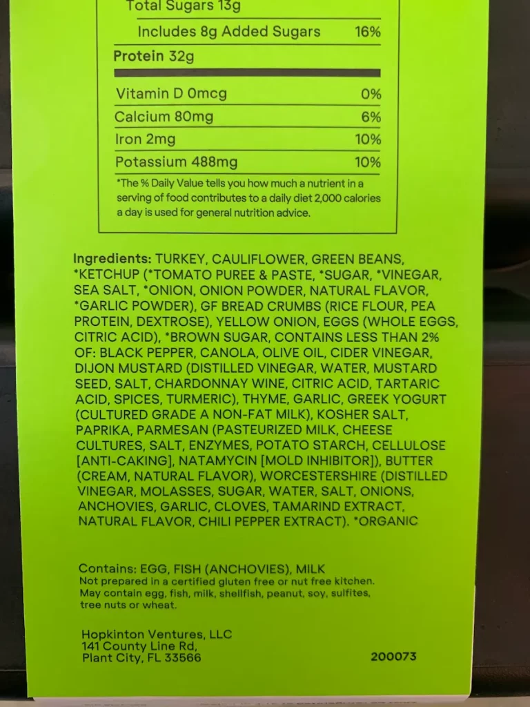 Pea protein in Fit Life Foods Mama's Turkey Meatloaf Ingredients List